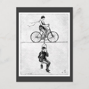High-wire Bicycle - Vintage Circus Cycling Act Postcard