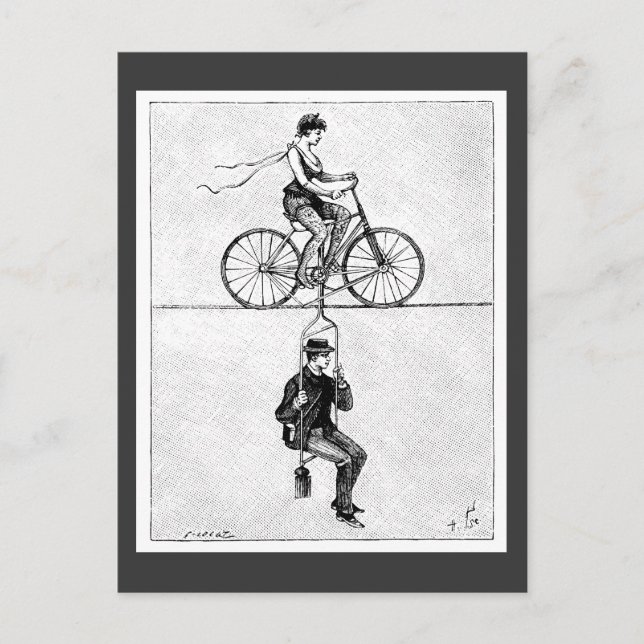 High-wire Bicycle - Vintage Circus Cycling Act Postcard (Front)