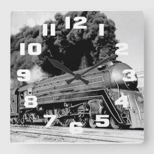 Highball It Vintage Speeding Locomotive Square Wall Clock