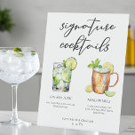 Highball Signature Cocktails Wedding Menu Pedestal Sign<br><div class="desc">This chic highball signature cocktails pedestal sign features simple black typography above 2 drinks and their ingredients for your wedding bar. A cute Gin and Tonic and Moscow mule drawing add a cool flair to your bar menu. Complete with the couple's names and date for their reception.</div>