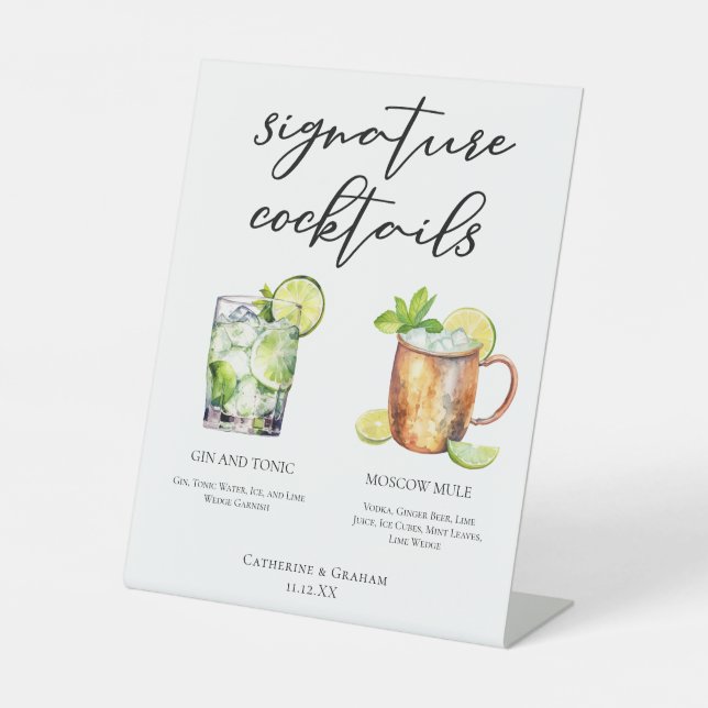 Highball Signature Cocktails Wedding Menu Pedestal Sign (Front)