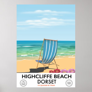 Highcliffe Beach, Dorset vintage train poster