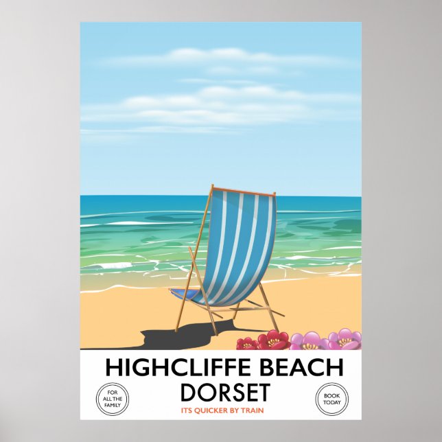 Highcliffe Beach, Dorset vintage train poster (Front)