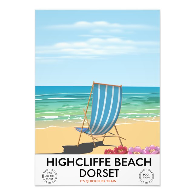 Highcliffe Beach, Dorset vintage train poster (Front)