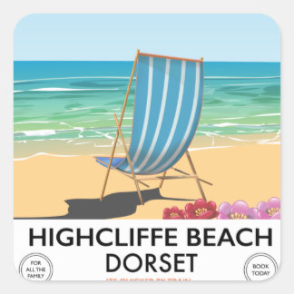 Highcliffe Beach, Dorset vintage train poster Square Sticker