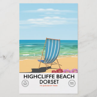 Highcliffe Beach, Dorset vintage train poster Stationery