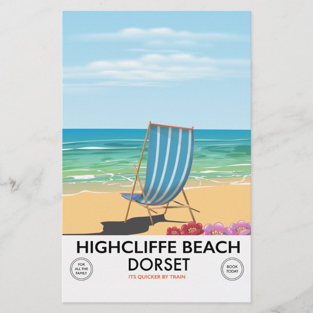 Highcliffe Beach, Dorset vintage train poster Stationery (Front)