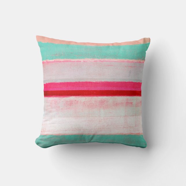 'Higher' Turquoise and Pink Abstract Art Cushion (Front)