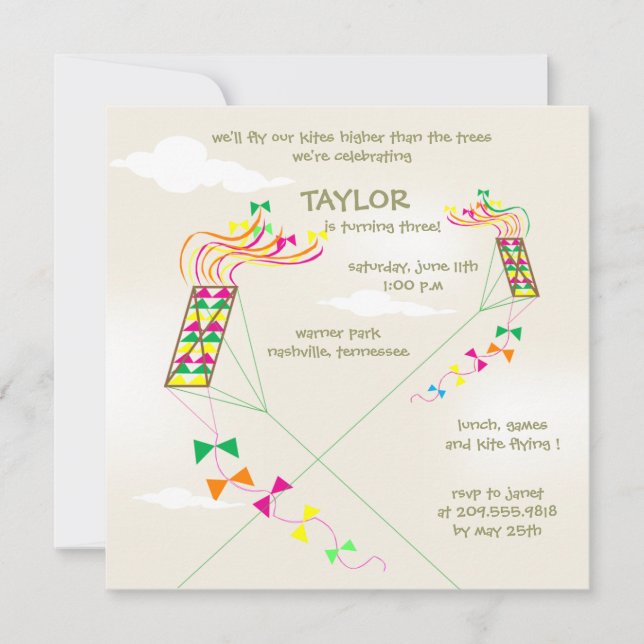 Higher  up - kites birthday invitations-4 invitation (Front)