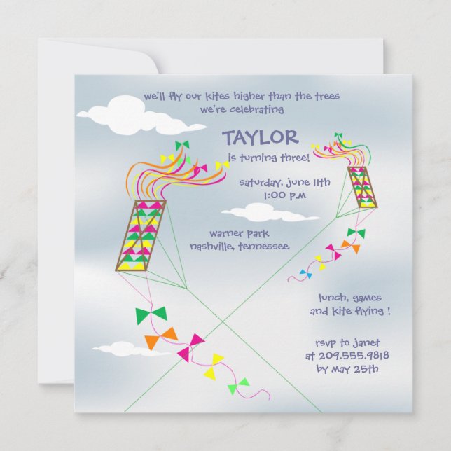 Higher  up - kites birthday invitations - 5 (Front)