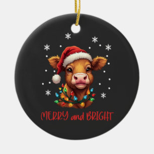 Highland Baby Cow Christmas Lights  Ceramic Tree Decoration