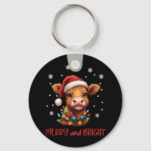 Highland Baby Cow Christmas Lights  Key Ring