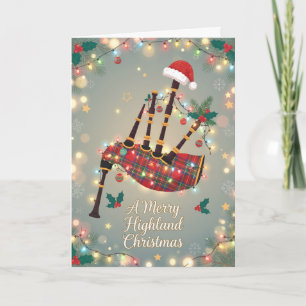 Highland Bagpipes Santa Hat Christmas Card