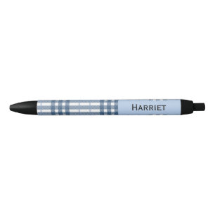 Highland Blue Plaid Custom Name Black Ink Pen
