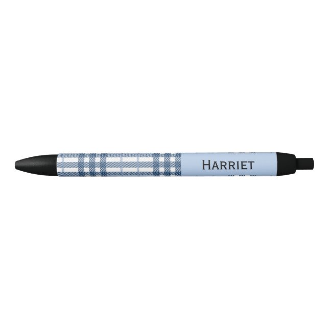 Highland Blue Plaid Custom Name  Black Ink Pen (Front)