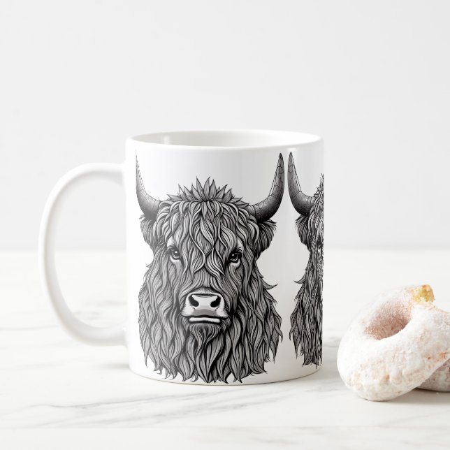 Highland Bull illustration  Coffee Mug (With Donut)