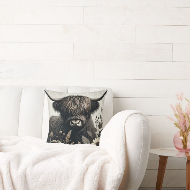 Highland Bull with Sunflower Cushion (Couch)