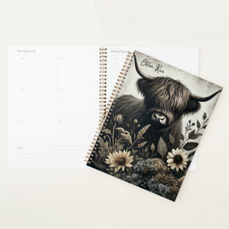 Highland Bull with Sunflower Planner