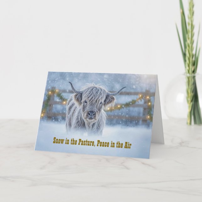 Highland Calf in a Pasture of Snow Garland Lights  Card (Front)