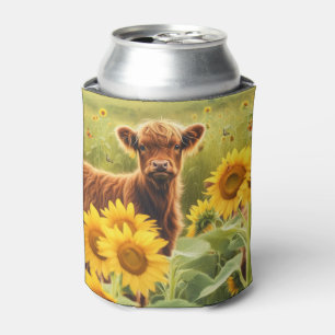 Highland Calf in Sunflowers Cute  Can Cooler