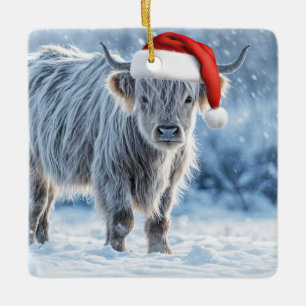 Highland Calf in the Snow Happy Holidays Cute  Ceramic Ornament