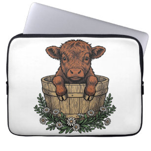 Highland Calf Shirt Vintage Daisy Bucket Art Laptop Sleeve
