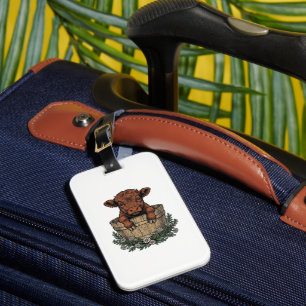 Highland Calf Shirt Vintage Daisy Bucket Art Luggage Tag