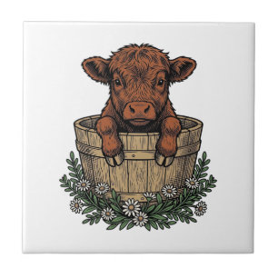 Highland Calf Shirt Vintage Daisy Bucket Art Tile