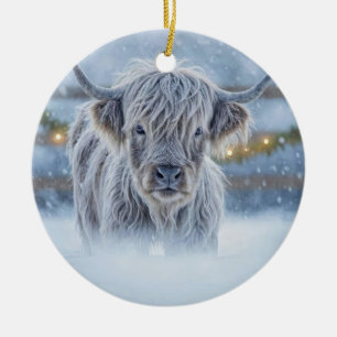 Highland Calif in the Snow Country Cute Ceramic Tree Decoration