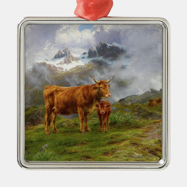 Highland Cattle (by Rosa Bonheur) Metal Tree Decoration (Front)