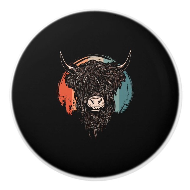 Highland Cattle Ceramic Knob (Front)