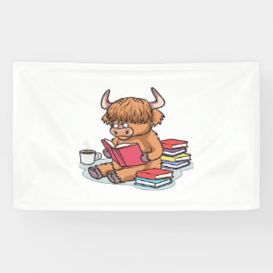 Highland Cattle Cow Read Books Drink Coffee Classi Banner