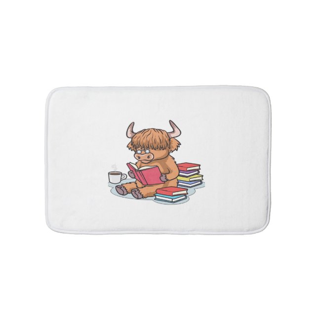 Highland Cattle Cow Read Books Drink Coffee Classi Bath Mat (Front)