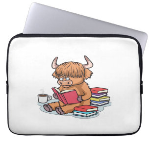 Highland Cattle Cow Read Books Drink Coffee Classi Laptop Sleeve