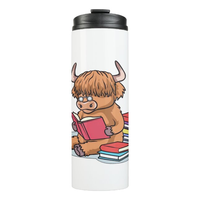 Highland Cattle Cow Read Books Drink Coffee Classi Thermal Tumbler (Front)