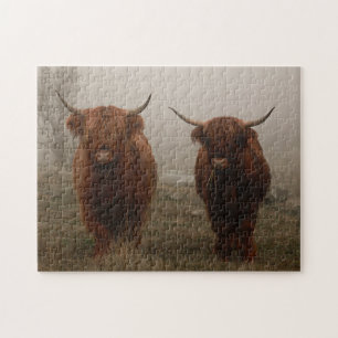 Highland Cattle Fog Photo Jigsaw Puzzle