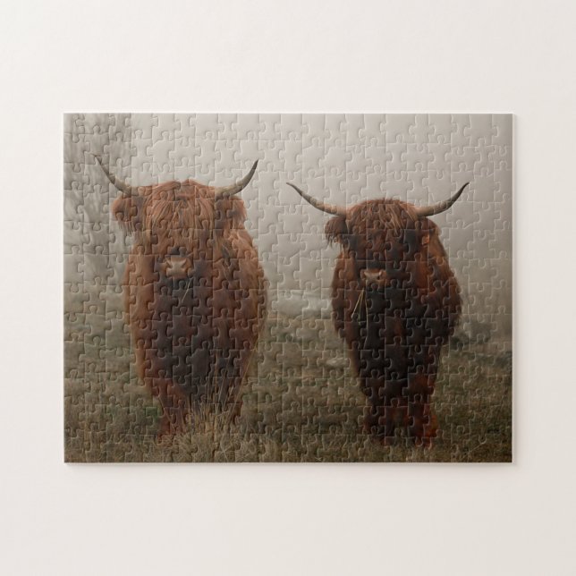Highland Cattle Fog Photo Jigsaw Puzzle (Horizontal)