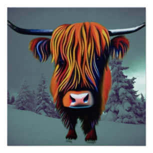 Highland Cattle in snowy background Poster