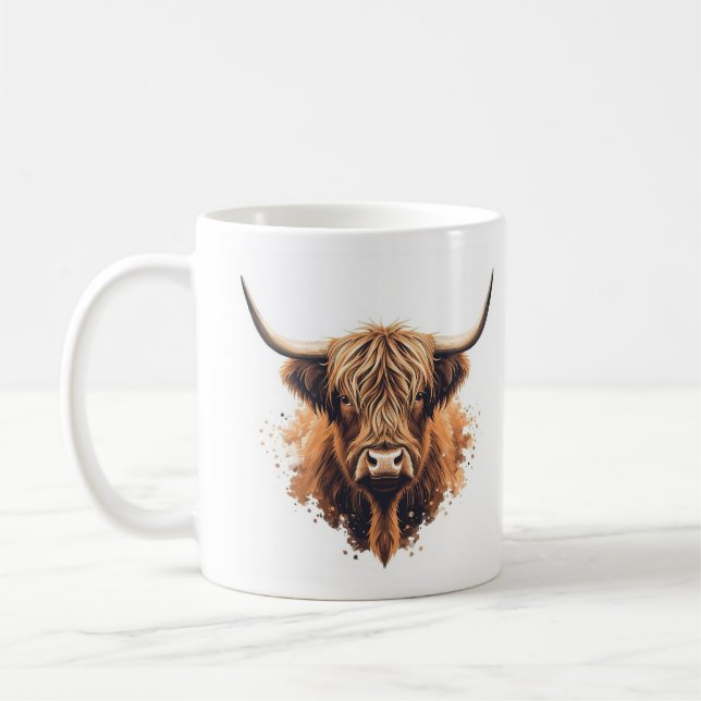 Highland Coo Greeting Card -  Coffee Mug (Left)
