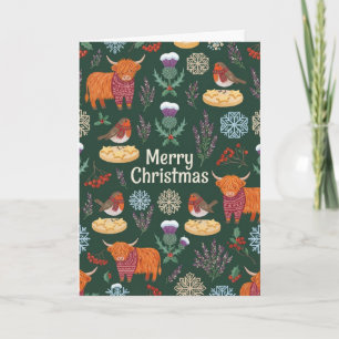 Highland Coo & Thistle Scottish Folk Art Christmas Card