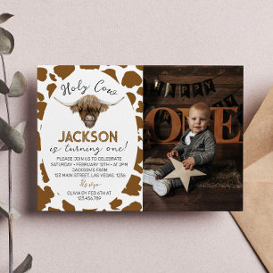 Highland Cow 1st Birthday Invitation