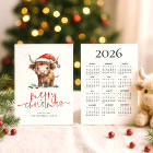 Highland Cow 2026 Calendar Merry Christmas