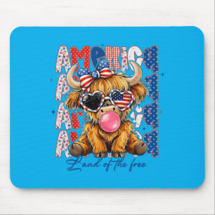 Highland Cow 4th July Aamerican Flag Coquette Bow Mouse Mat