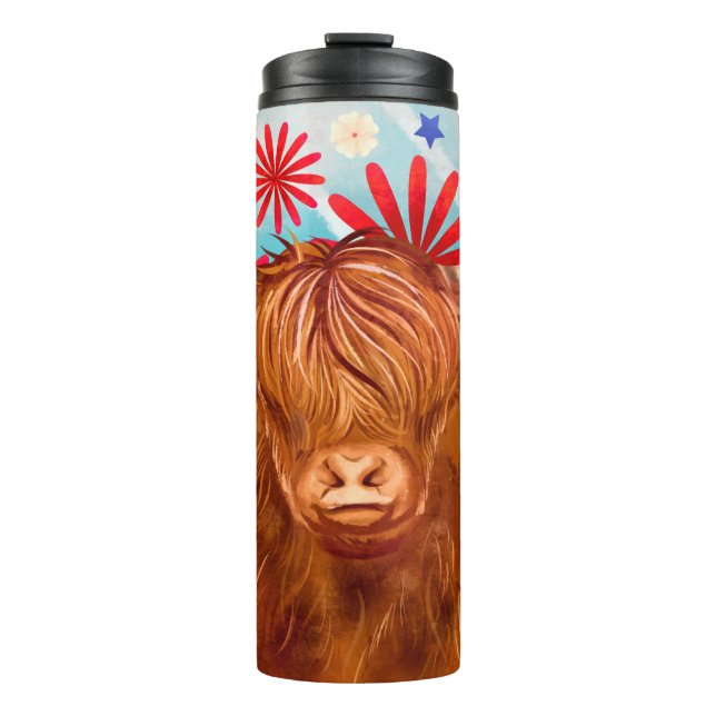 Highland Cow 4th Of July 4 USA Independence Day Thermal Tumbler (Front)