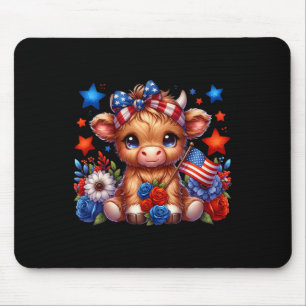 Highland Cow 4th Of July Floral Usa Patriotic Cow Mouse Mat