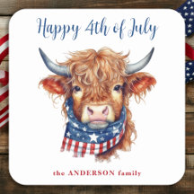 Highland Cow 4th Of July Red White Blue Patriotic