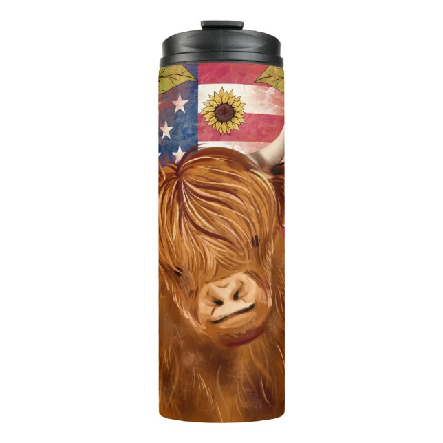 Highland Cow 4th Of July USA Independence Day Thermal Tumbler (Front)