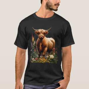 Highland Cow Aesthetic Boho Floral Farmer Farm T-Shirt