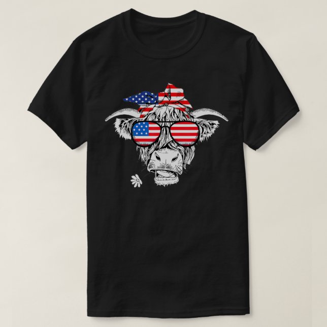 Highland Cow American Independence Day 4th of July T-Shirt (Design Front)