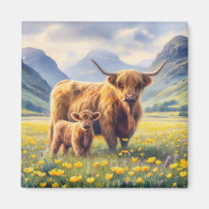 Highland Cow and Calf Buttercup Field Magnet